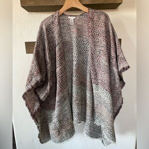 J Jill|Neutral Dusty Pink Oversized, Boxy Fringe Pancho•••Open Knit Cardigan, OS